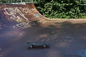 skateboard setup in a mini ramp